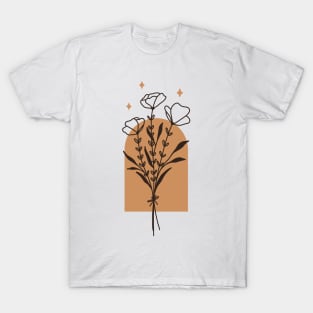 Abstract botanical Poppy One Line Art Flowers T-Shirt